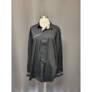 Banana Lemon Shirt Black Nova Check Plaid Accent Cotton Saten Long Sleeve XL